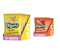 Organix Weaning Wands Bundle, Banana & Strawberry, 2 Flavours, 10 x 25 g | Suitable for 6+ Months, Organic Baby Snack, 5 x 25 g Each Flavour, Vegetarian & Vegan, No Artificial Colours or Flavours
