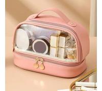 Organizational Cosmetic Bag with Double Layer for Travel and Daily Use, Water Resistant (Rosy)