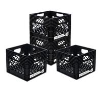 ORGANIZE-IT! 4 Pack Storage Milk Crate, Heavy Duty Versatile Box Organizers with Easy-Grip Handles, Interior 12.25"L x 12.25"W x 10.5"H, Black