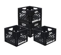Organize-It! Authentic Milk Crate, 4 Pack - Heavy-Duty Storage Crate, Easy-Grip Handles, Versatile Storage Crate Box, 13" L x 13" W x 11" H, Black, Medium