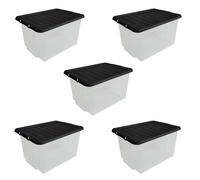 ORGANIZED® 30L Clear Plastic Storage Containers with Black Clipping Lids - Stackable and Strong - Set of 5