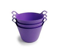 ORGANIZED 40L Flexi Tub Set of 3 Large Heavy Duty Flexible Buckets Multi Purpose Garden Tub Builders Bucket Rubber Storage Container Cleaning DIY (Purple)