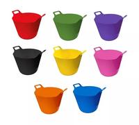 ORGANIZED® 42L Flexi Tubs Set of 5-Large Heavy Duty Rubber Storage Buckets with Handles, Multi-Purpose Flexible Plastic Tubs for Garden, Cleaning, Laundry, DIY, Builders & Home Storage-Mixed Colours