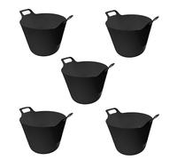 ORGANIZED® 42L Flexible Tubs Set of 5 - Large Heavy Duty Black Rubber Storage Buckets with Handles, Multi-Purpose Flexible Plastic Tubs for Garden, Cleaning, Laundry, DIY, Builders & Home Storage