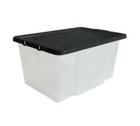 ORGANIZED® 50L Clear Plastic Storage Containers with Black Clipping Lids - Stackable and Strong - Set of 10