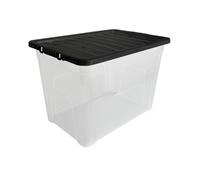 ORGANIZED® 80L Clear Plastic Storage Containers with Black Clipping Lids - Stackable and Strong - Set of 10