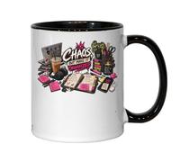Organized Chaos Workspace with Motivational Notes Ceramic Tea Coffee Mug Black