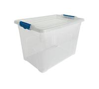 80L Plastic Storage Boxes With Black Lids Clear Stackable Organizers For Home Garage Tools And Clothes