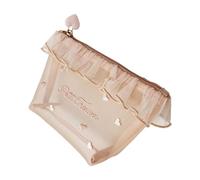 Organized Cosmetic Storage Bag with Visible Meshes Panels Makeup Pouches Storage Bag for Women and Girls Heart Embroidery Cosmetic Case