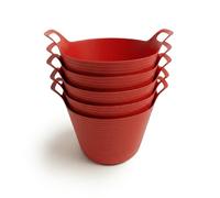 ORGANIZED Flexi Tub Set of 5, 40L Large Heavy Duty Flexible Bucket, Multi-Purpose Garden, Builder and Storage Container (Red)