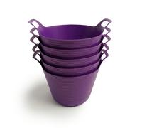 ORGANIZED Flexi Tub Set of 5, 40L Large Heavy Duty Flexible Bucket, Multi-Purpose Garden, Builder and Storage Container (Purple)