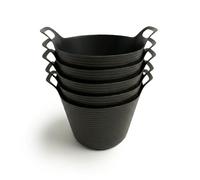 ORGANIZED Flexi Tub Set of 5, 40L Large Heavy Duty Flexible Bucket, Multi-Purpose Garden, Builder and Storage Container (Black)