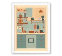 Organized Kitchen Shelves Mid-Century Framed Wall Art Print A1 (84.1×59.4cm) White, Wall Decor for Living Room, Bedroom, Office & Home, Ready to Hang, Art Gift