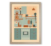 Organized Kitchen Shelves Mid-Century Framed Wall Art Print A2 (59.4×42cm) Oak, Wall Decor for Living Room, Bedroom, Office & Home, Ready to Hang, Art Gift