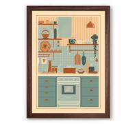 Organized Kitchen Shelves Mid-Century Framed Wall Art Print A2 (59.4×42cm) Walnut, Wall Decor for Living Room, Bedroom, Office & Home, Ready to Hang, Art Gift