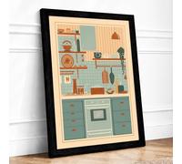Organized Kitchen Shelves Mid-Century Framed Wall Art Print A4 (29.7×21cm) Black, Wall Decor for Living Room, Bedroom, Office & Home, Ready to Hang, Art Gift