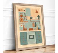 Organized Kitchen Shelves Mid-Century Framed Wall Art Print A4 (29.7×21cm) Oak, Wall Decor for Living Room, Bedroom, Office & Home, Ready to Hang, Art Gift