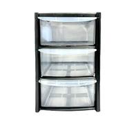 ORGANIZED Mini 3 Drawer Plastic Storage Tower Silver Compact Desktop Organiser with Clear Drawers for Makeup Toiletries Stationery Lightweight Space Saving Storage Unit 25.5D x 19.5W x 50H