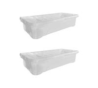 ORGANIZED® Set of 2-43L Clear Plastic Underbed Storage Boxes with Lids - Strong, Stackable Storage for Home & Office