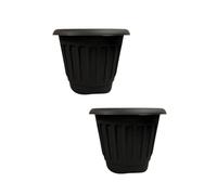 ORGANIZED set of 2 large round plastic garden planters, durable and lightweight with drainage holes. Ideal for indoor or outdoor use on patios, balconies, or gardens. (Black, 50cm)