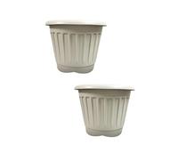 ORGANIZED set of 2 large round plastic garden planters, durable and lightweight with drainage holes. Ideal for indoor or outdoor use on patios, balconies, or gardens. (Platinum, 30cm)