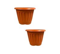 ORGANIZED set of 2 large round plastic garden planters, durable and lightweight with drainage holes. Ideal for indoor or outdoor use on patios, balconies, or gardens. (Terracotta, 30cm)