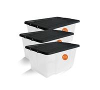 ORGANIZED® Set of 3-50L Storage Boxes with Lids - Clear Large Plastic Storage Boxes - BPA-Free | Strong | Stackable Containers | Multipurpose Storage for Home | Office | School
