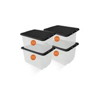 ORGANIZED® Set of 4-30L Storage Boxes with Lids - Clear Large Plastic Storage Boxes - BPA-Free | Strong | Stackable Containers | Multipurpose Storage for Home | Office | School