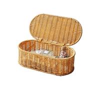 Organizer Baskets - Storage Basket, Decorative Bin, Rattan With Lid Rustic Storage Organizer, Rectangular And Narrow, Or Home Bathroom Bedroom Kitchen Farmhouse Toy Makeup Toiletry Snack