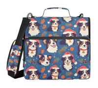 Organizer Binder with Handle Multi-Pocket 1.5 Inch 3 Ringing Pencil Case Portfolio Binder Home Travel Cards Storage Container Retro Cartoon Cute Dogs with Christmas Hat