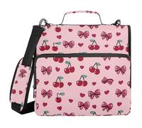 Organizer Binder with Handle Waterproof 1.5 Inch 3 Ringing Pencil Bags Portfolio Binder Stationery Organizer Supplies Cherry and Heart Pattern