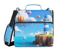 Organizer Binder with Handle Waterproof 1.5 Inch 3 Ringing Pencil Cases Portfolio Binder Storage Container Lighthouse with Hot Air Balloons
