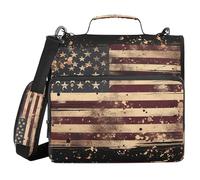 Organizer Binder with Shoulder Strap & Handle Multi-Pocket 1.5 Inch 3 Ringing Pencil Bags Portfolio Binder Paperwork Business Retro Distressed American Flag