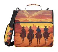 Organizer Binder with Shoulder Strap & Handle Multi-Pocket 1.5 Inch 3 Ringing Pencil Case Portfolio Binder Home Travel Cards Storage Container Cowboys at Sunset in The Desert Wilderness