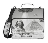 Organizer Binder with Shoulder Strap & Handle Multiple Pockets 1.5 Inch 3 Ringing Storage Bag Portfolio Binder Documents Files Organizer A UFO Dinosaur and Pyramids