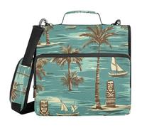 Organizer Binder with Shoulder Strap Multi-Pocket 1.5 Inch 3 Ringing Pencil Case Portfolio Binder Office Files Organizer Tropical Island Tiki Pattern