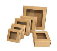 Organizer Box 10/20/50PCS/Lot Craft Kraft Paper Box Packaging Wedding Party Small Gift Candy Favor Package Boxes Event Desk Storage(Brown-PVC Window,50PCS_15X15X5CM)