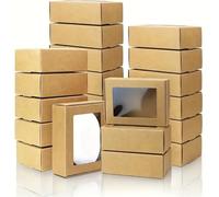 Organizer Box 20/30/50Pcs Kraft Paper Candy Box Transparent PVC Window Soap Case Wedding Christmas Baby Shower Chocolate Gift Packaging Boxes Desk Storage(Khaki,8.5X6X3CM_30PCS)