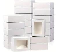 Organizer Box 20/30/50Pcs Kraft Paper Candy Box Transparent PVC Window Soap Case Wedding Christmas Baby Shower Chocolate Gift Packaging Boxes Desk Storage(WHITE,8.5X6X3CM_30PCS)