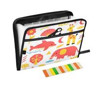 Organizer File Folder 13 Pockets A4 Letter Size with Zipper Closure for Business Vector Animal Giraffe Elephant Red para guardar documentos