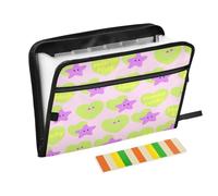 Organizer File Folder 13 Pockets A4 Letter Size with Zipper Closure for Office Supply Fluorescent Green Star-Shaped Hearts Purple Stars carpeta de