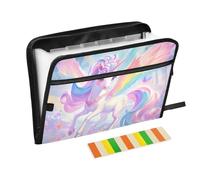 Organizer Folder 13 Pockets A4 Letter Size with Zipper Closure for Office School Cute Cartoon Unicorns Rainbow Color expando