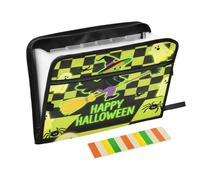 Organizer Folder 13 Pockets A4 Letter Size with Zipper Closure for School Home Office Classroom Fluorescent Green Checkered Halloween White organizador