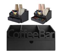 Organizer For Coffee Station On The Countertop | Wooden Worktop Capsule Holder With La - Large Capacity Divided Storage Box, Accessories for Coffee Shop Including Pads, Tea, Syrup, Stirrers