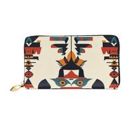 Organizer Ladies Long Leather Clutch Zip Around Wallet Large Capacity | Native American Totem Patterns 12 Card Slots, Coin Pocket & Compartments For Daily Use And Travel