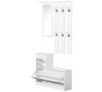 Organizer Shoe Storage Entryway Cabinet Mirror Hall Tree Coat Rack White