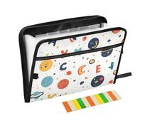 Organizer with Pocket 13 Pockets A4 Letter Size with Zipper Closure for Folder for School Cartoon Outer Planets and Alphabet para guardar