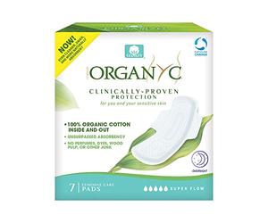 Organyc New and Improved 100% Certified Organic Cotton Inside and Out Overnight Feminine Pads, Heaviest Flow, Super Absorbency 2.0, 7 Count