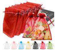 Organza Bags, Red Sheer Organza Bags 5" x 7 " 100 PCS Mesh Bags Drawstring Sachet Bag Drawstring Bags Small Jewelry Bags Candy Bags Mesh Gift Bags for Birthday Wedding Party Supply Valentines Easter