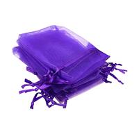 Organza Bags Small Sheer Drawstring Gift Bags Candy Jewelry Pouches for Party 100PCS Dark Purple 10x15cm